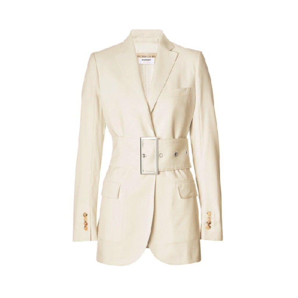 Burberry Cream Wool Oversized Belted Blazer
